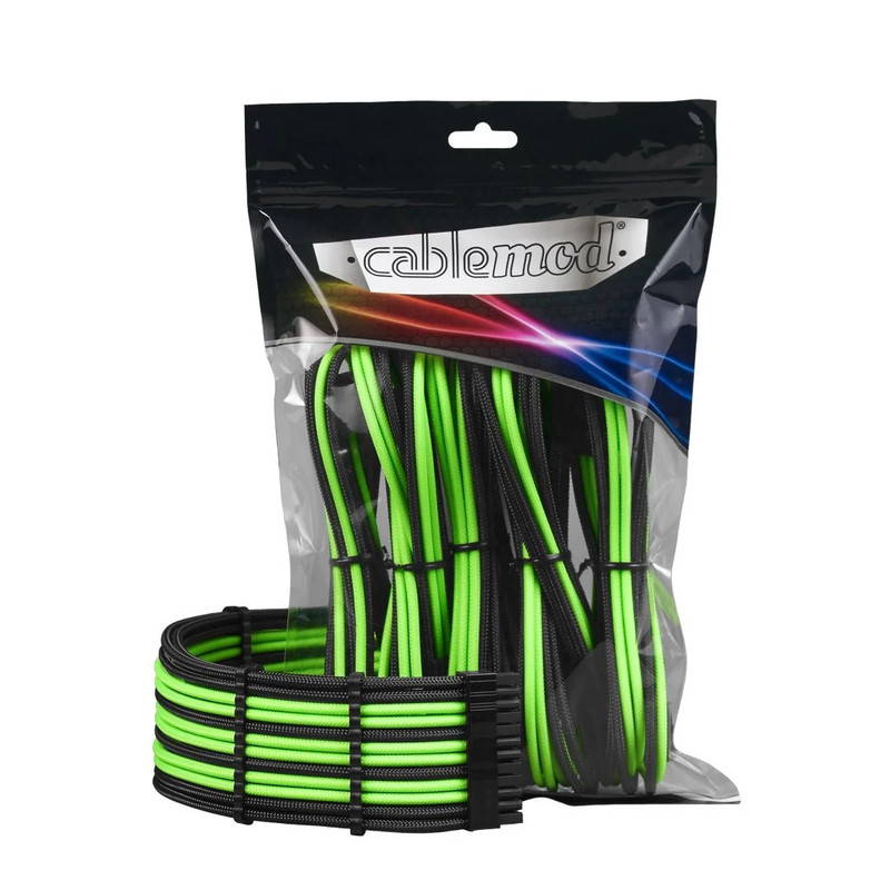 CableMod - ModMesh PRO Dual 8 pin PCI-E Sleeved Cable Extensions - Black/Light Green - كابل